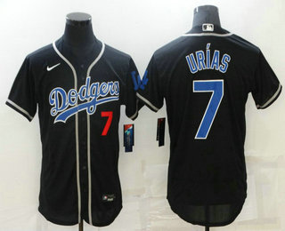 Men's Los Angeles Dodgers #7 Julio Urias Black Blue Name Stitched MLB Flex Base Nike Jersey