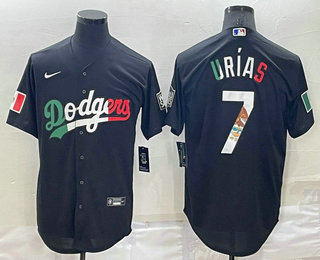 Men's Los Angeles Dodgers #7 Julio Urias Black Mexico 2020 World Series Cool Base Nike Jersey 01