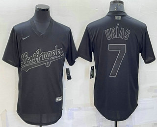 Men's Los Angeles Dodgers #7 Julio Urias Black Pullover Turn Back The Clock Stitched Cool Base Jersey