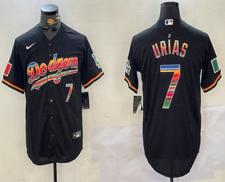 Men's Los Angeles Dodgers #7 Julio Urias Black Rainbow Mexico Cool Base Stitched Jersey 11