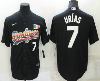 Men's Los Angeles Dodgers #7 Julio Urias Black Stitched MLB Cool Base Nike Fashion Jersey