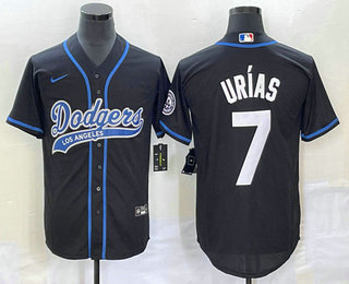 Men's Los Angeles Dodgers #7 Julio Urias Black With Patch Cool Base Stitched Baseball Jersey 01