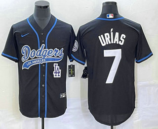 Men's Los Angeles Dodgers #7 Julio Urias Black With Patch Cool Base Stitched Baseball Jersey 02