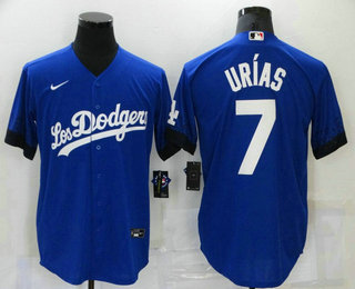 Men's Los Angeles Dodgers #7 Julio Urias Blue 2021 City Connect Cool Base Stitched Jersey