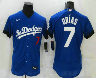 Men's Los Angeles Dodgers #7 Julio Urias Blue 2021 City Connect Flex Base Stitched Jersey