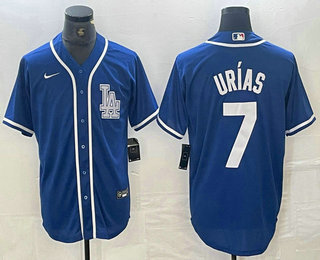 Men's Los Angeles Dodgers #7 Julio Urias Blue Cool Base Stitched Baseball Jersey 01