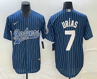 Men's Los Angeles Dodgers #7 Julio Urias Blue Pinstripe Cool Base Stitched Baseball Jersey