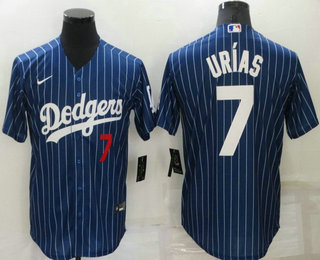 Men's Los Angeles Dodgers #7 Julio Urias Blue Pinstripe Stitched MLB Cool Base Nike Jersey