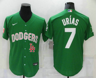 Men's Los Angeles Dodgers #7 Julio Urias Green 2021 Mexican Heritage Stitched Baseball Jersey