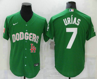 Men's Los Angeles Dodgers #7 Julio Urias Green With LA 2021 Mexican Heritage Stitched Baseball Jersey