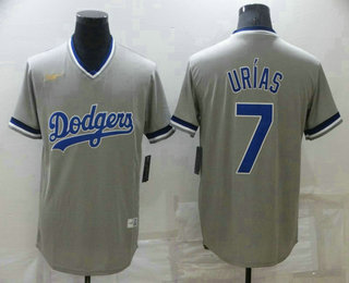 Men's Los Angeles Dodgers #7 Julio Urias Grey Cooperstown Collection Cool Base Stitched Nike Jersey