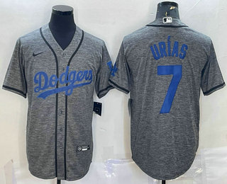 Men's Los Angeles Dodgers #7 Julio Urias Grey Gridiron Cool Base Stitched Baseball Jersey