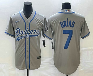 Men's Los Angeles Dodgers #7 Julio Urias Grey With Patch Cool Base Stitched Baseball Jersey 01