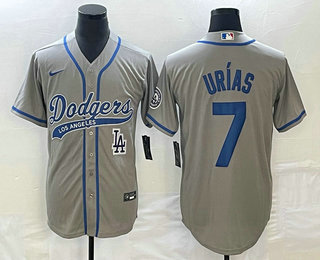 Men's Los Angeles Dodgers #7 Julio Urias Grey With Patch Cool Base Stitched Baseball Jersey 02