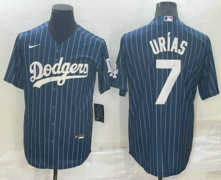 Men's Los Angeles Dodgers #7 Julio Urias Navy Blue Pinstripe Stitched MLB Cool Base Nike Jersey