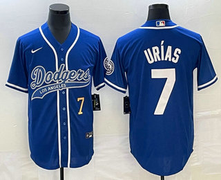 Men's Los Angeles Dodgers #7 Julio Urias Number Blue Cool Base Stitched Baseball Jersey