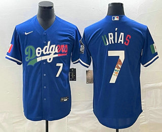 Men's Los Angeles Dodgers #7 Julio Urias Number Blue Cool Base Stitched Jersey 01