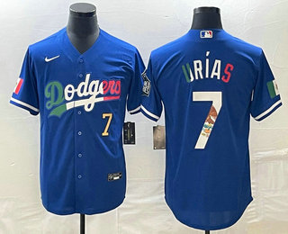 Men's Los Angeles Dodgers #7 Julio Urias Number Blue Cool Base Stitched Jersey 02