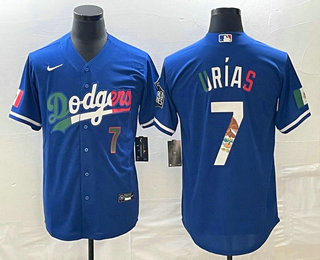 Men's Los Angeles Dodgers #7 Julio Urias Number Blue Cool Base Stitched Jersey 03