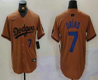 Men's Los Angeles Dodgers #7 Julio Urias Number Olive Cool Base Limited Stitched Jersey