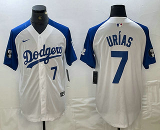 Men's Los Angeles Dodgers #7 Julio Urias Number White Blue Fashion Stitched Cool Base Limited Jersey 12