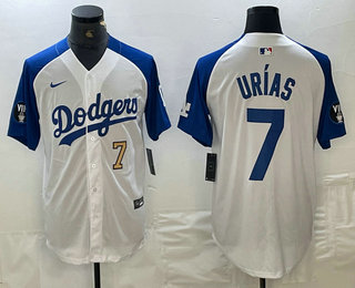 Men's Los Angeles Dodgers #7 Julio Urias Number White Blue Fashion Stitched Cool Base Limited Jersey 13