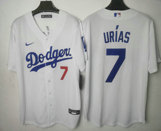 Men's Los Angeles Dodgers #7 Julio Urias Number White Stitched Cool Base Nike Jersey