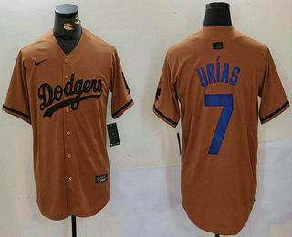 Men's Los Angeles Dodgers #7 Julio Urias Olive Cool Base Limited Stitched Jersey