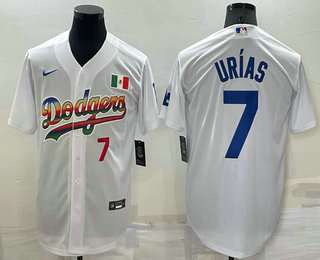 Men's Los Angeles Dodgers #7 Julio Urias Rainbow Number White Mexico Cool Base Nike Jersey