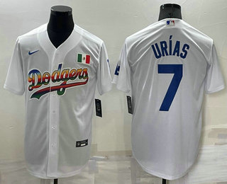 Men's Los Angeles Dodgers #7 Julio Urias Rainbow White Mexico Cool Base Nike Jersey