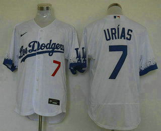 Men's Los Angeles Dodgers #7 Julio Urias White 2021 City Connect Flex Base Stitched Jersey