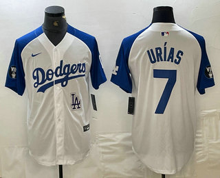 Men's Los Angeles Dodgers #7 Julio Urias White Blue Fashion Stitched Cool Base Limited Jersey 12