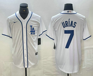 Men's Los Angeles Dodgers #7 Julio Urias White Cool Base Stitched Baseball Jersey 01