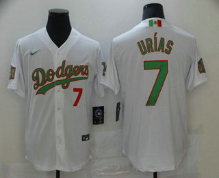 Men's Los Angeles Dodgers #7 Julio Urias White Green Stitched MLB Cool Base Nike Jersey