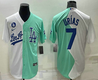 Men's Los Angeles Dodgers #7 Julio Urias White Green Two Tone 2022 Celebrity Softball Game Cool Base Jersey