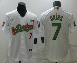 Men's Los Angeles Dodgers #7 Julio Urias White With Los Angeles Green Mexico 2020 World Series Stitched MLB Jersey