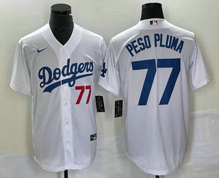 Men's Los Angeles Dodgers #77 Peso Pluma Number White Stitched Cool Base Nike Jersey