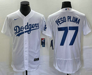 Men's Los Angeles Dodgers #77 Peso Pluma White Stitched Flex Base Nike Jersey