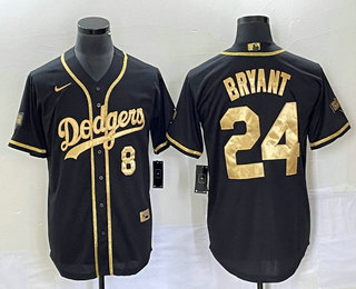 Men's Los Angeles Dodgers #8 #24 Kobe Bryant Black Gold Stitched MLB Cool Base Nike Jersey