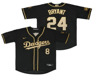 Men's Los Angeles Dodgers #8 #24 Kobe Bryant Black Gold Stitched MLB Cool Base Nike Jersey