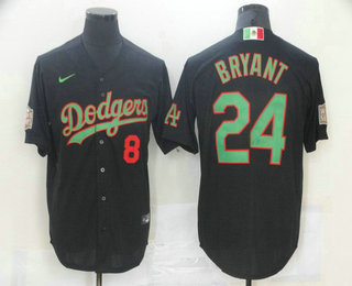 Men's Los Angeles Dodgers #8 #24 Kobe Bryant Black Green Mexico 2020 World Series Stitched MLB Jersey