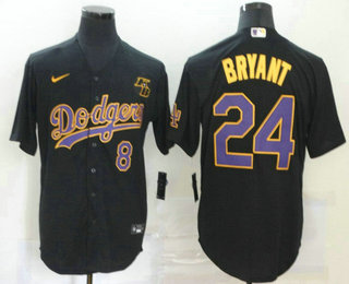 Men's Los Angeles Dodgers #8 #24 Kobe Bryant Black KB Patch Stitched MLB Cool Base Nike Jersey