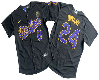 Men's Los Angeles Dodgers #8 #24 Kobe Bryant Black Purple Stitched Cool Base Nike Jersey