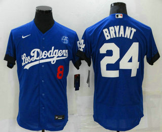 Men's Los Angeles Dodgers #8 #24 Kobe Bryant Blue 2021 City Connect Flex Base Stitched Jersey