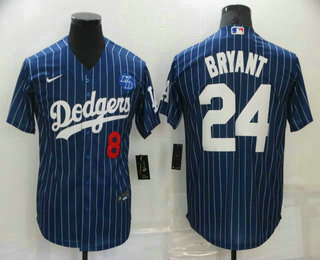 Men's Los Angeles Dodgers #8 #24 Kobe Bryant Blue Pinstripe Stitched MLB Cool Base Nike Jersey