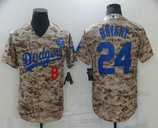 Men's Los Angeles Dodgers #8 #24 Kobe Bryant Camo Stitched Cool Base Nike Jersey