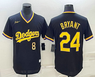 Men's Los Angeles Dodgers #8 #24 Kobe Bryant Number Black Stitched Pullover Throwback Nike Jersey 03