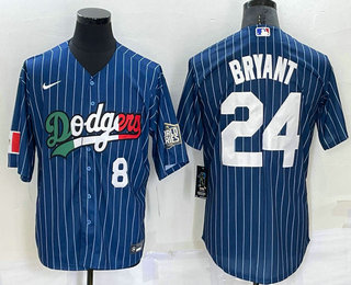 Men's Los Angeles Dodgers #8 #24 Kobe Bryant Number Navy Blue Pinstripe 2020 World Series Cool Base Nike Jersey