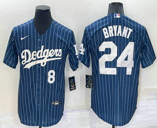 Men's Los Angeles Dodgers #8 #24 Kobe Bryant Number Navy Blue Pinstripe Stitched MLB Cool Base Nike Jersey