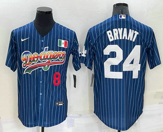 Men's Los Angeles Dodgers #8 #24 Kobe Bryant Number Rainbow Blue Red Pinstripe Mexico Cool Base Nike Jersey